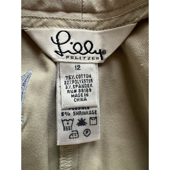 Vintage 90s Lilly Pulitzer khaki cropped embroidered all-over sailboats pants 12 - Picture 4 of 10